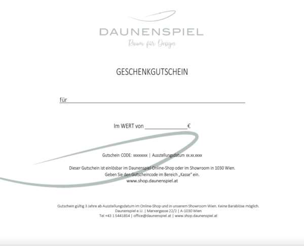 Geschenk Gutschein von Daunenspiel im Onlienshop bestellen