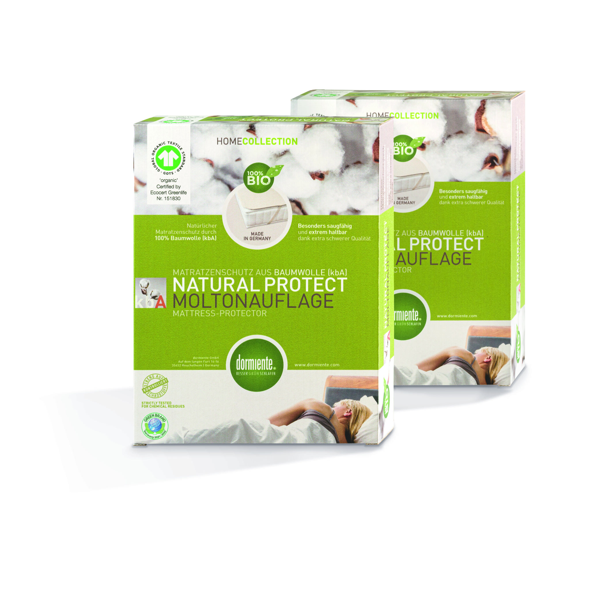 MOLTON-VERPACKUNG_NATURAL PROTECT_2022_stehend Dormiente Moltonauflage im Onlineshop von Daunenspiel